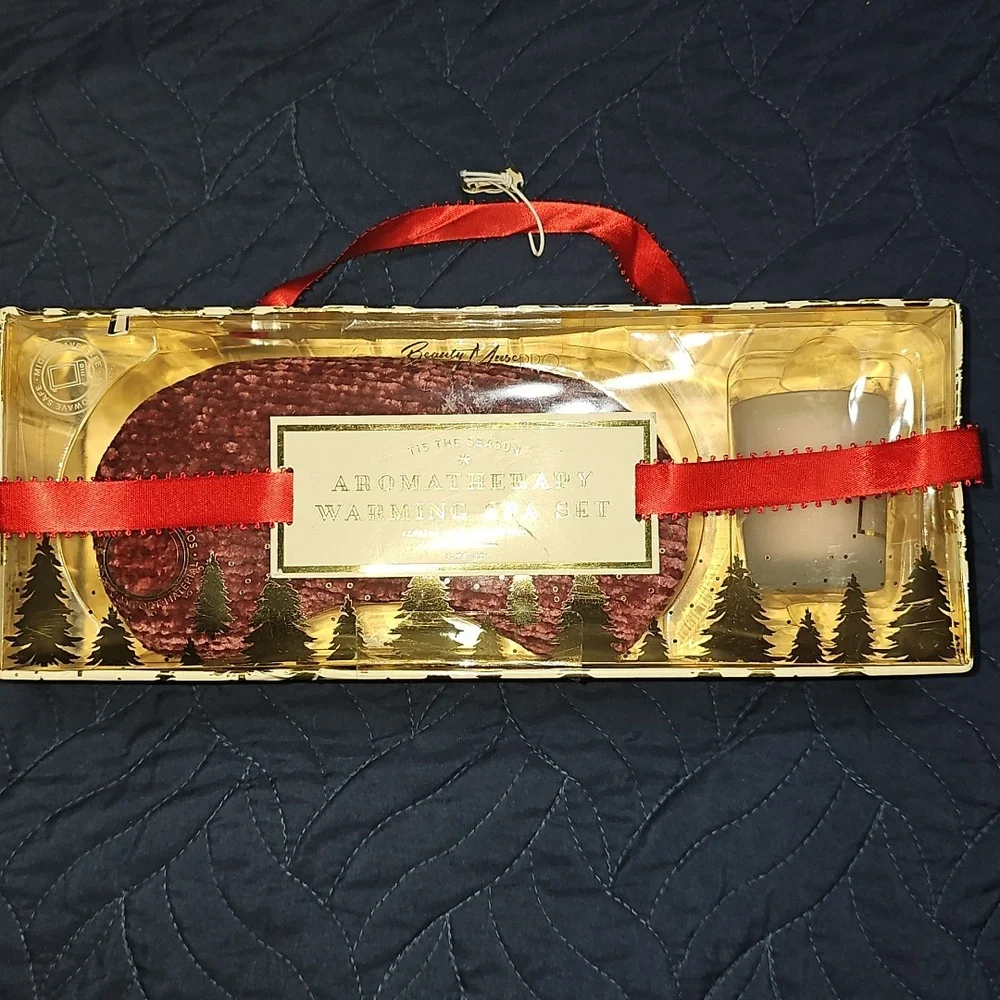 Aromatherapy Warming Eye Mask & Candle Gift Set with Red Ribbon New
